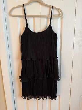 Black Pleated Tiered mini Dress with Spaghetti Straps